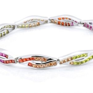 925 Silver Curved Rainbow Sapphire Tennis Bracelet